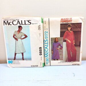 Vintage McCalls Sewing Patterns 6595 & 5172 For Misses Dress Skirt Top & Pants S
